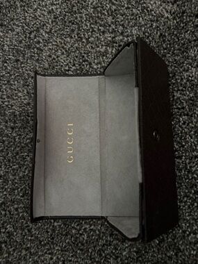 Gucci Brown Exterior Gray Interior Sunglasses Case with Gold Logo